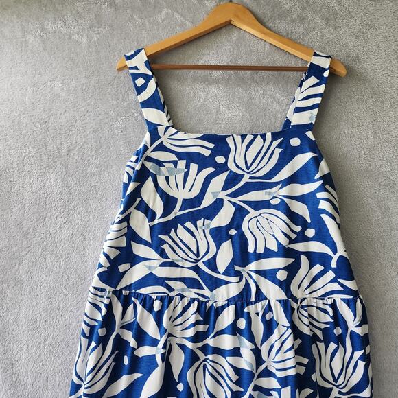 Sea Salt Organic Cotton Dress Womens Size 14 Large Floral Blue White Deep Water - Picture 3 of 9